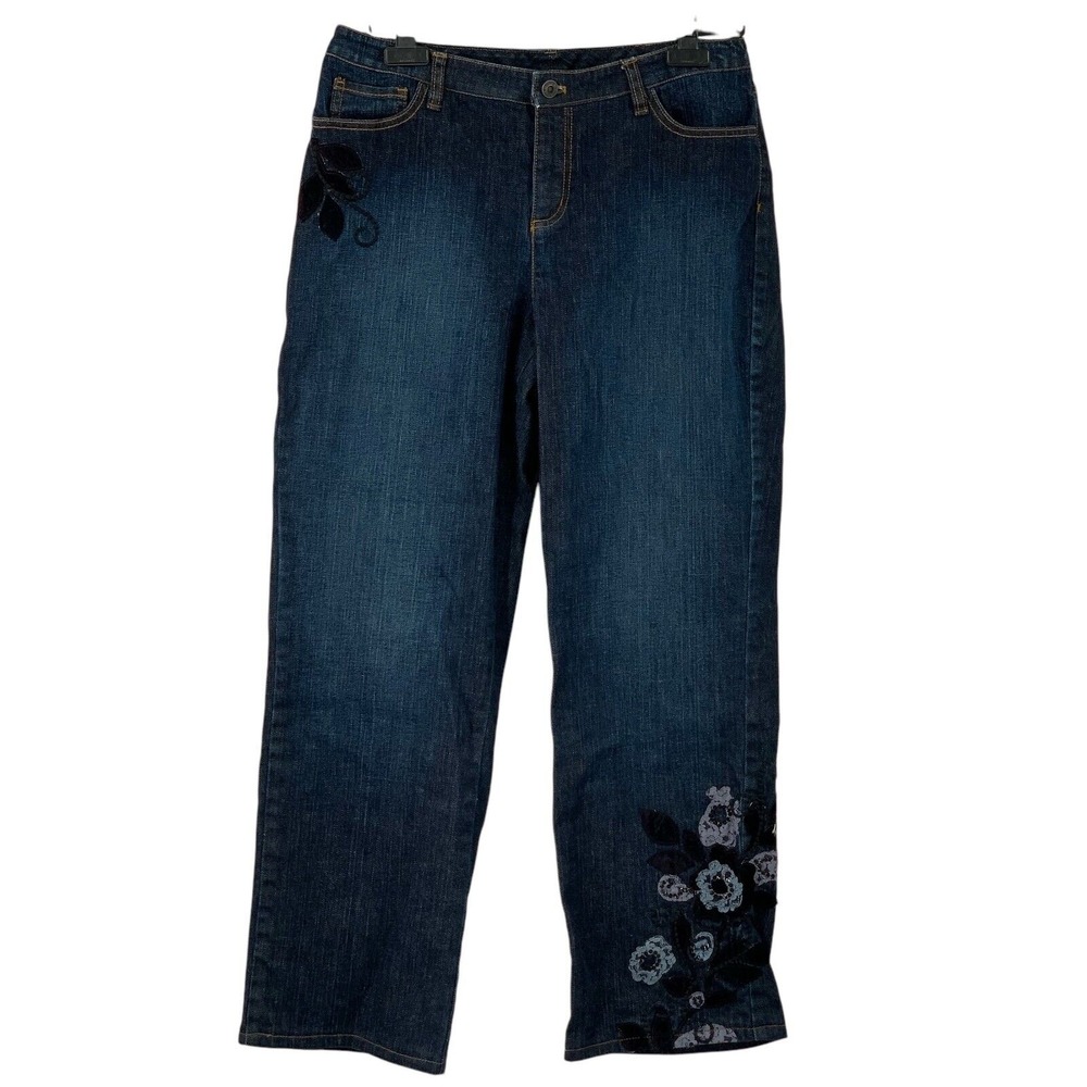Talbots Stretch Floral Embroidered Sequin Applique‎ Straight Leg Jeans Size 12